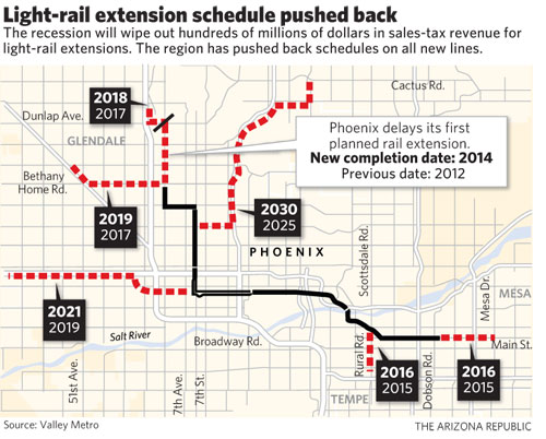 Map of the Phoenix light rail system and proposed new routes
