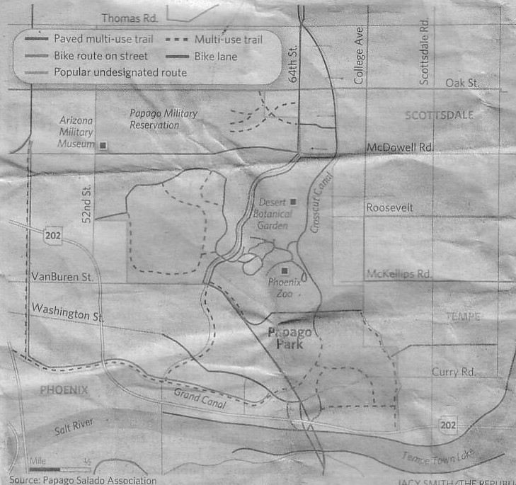 Map of Phoenix Papago Park and map of Tempe Papago Park
