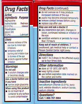 backside of Target lubricant eye drops which contain polyethylene glycol