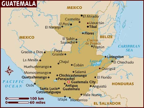map of guatemala - Guatamala and Belize are the first countries south of Mexico. Belize it on the east side and Guatemala is on the west side